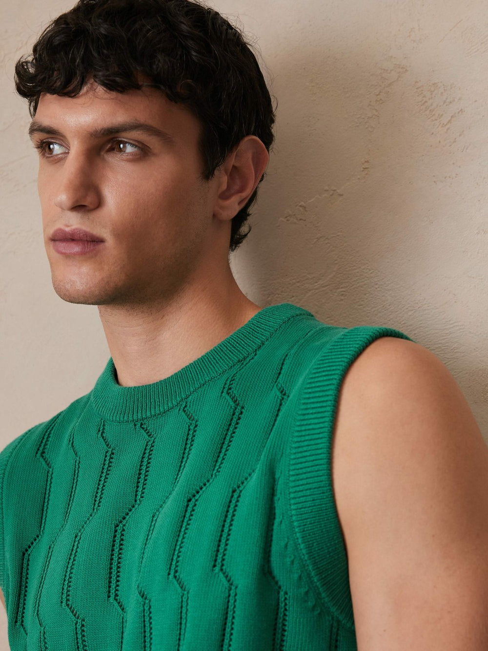 Men Ché Pointelle Crew-Neck Vest in Bright Green