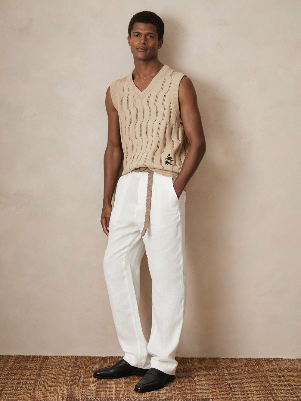 Men | Ché Pointelle V-Neck Vest in Stone