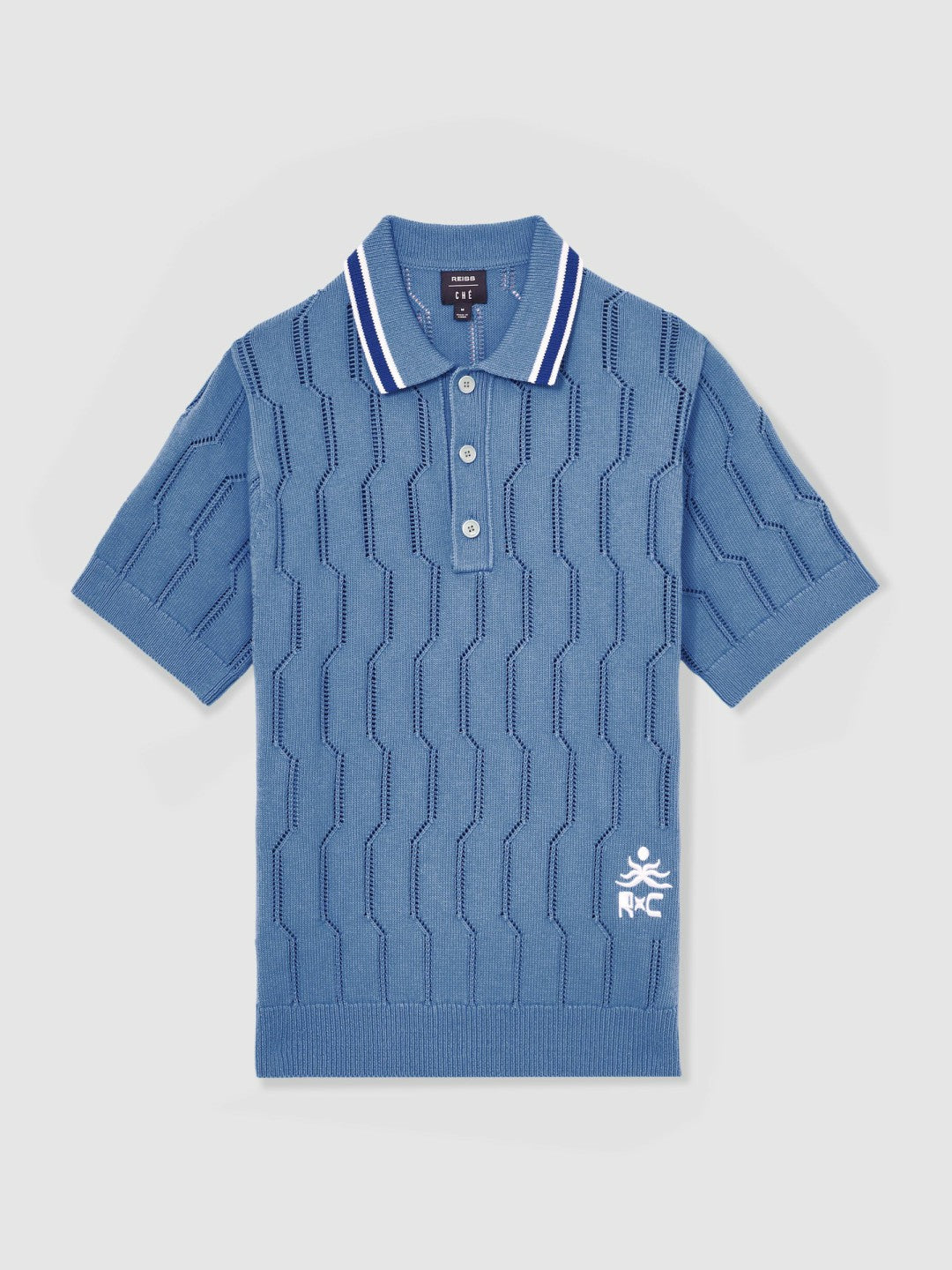 Men | Ché Cotton Pointelle Polo Shirt in Blue