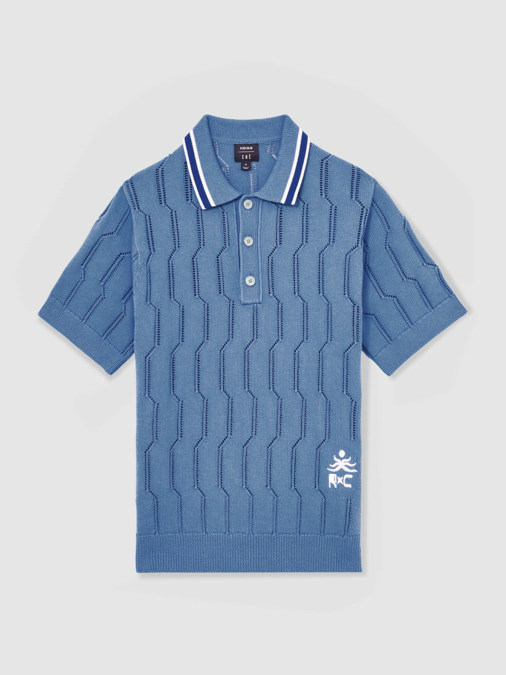 Men | Ché Cotton Pointelle Polo Shirt in Blue