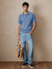 Men | Ché Cotton Pointelle Polo Shirt in Blue