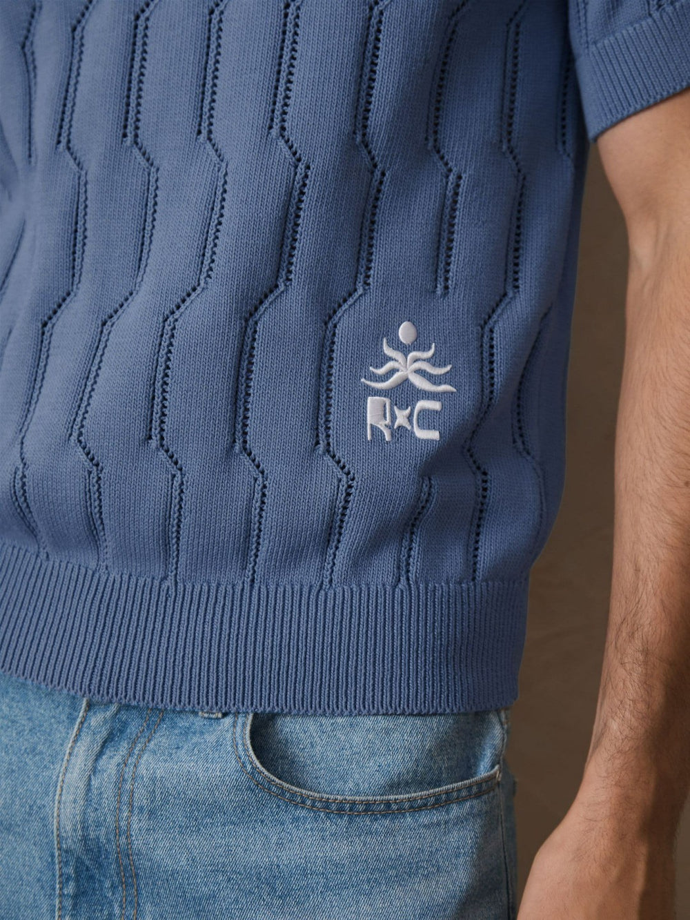 Men | Ché Cotton Pointelle Polo Shirt in Blue