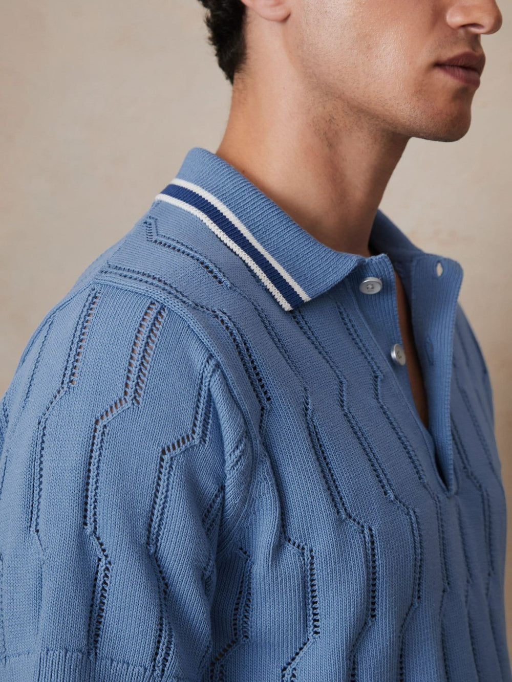 Men | Ché Cotton Pointelle Polo Shirt in Blue