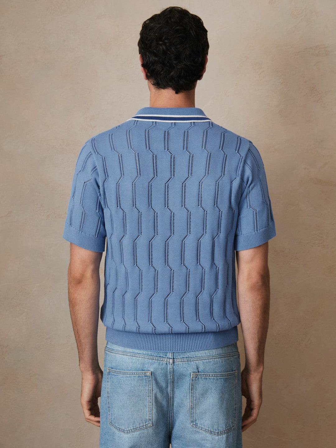 Men | Ché Cotton Pointelle Polo Shirt in Blue