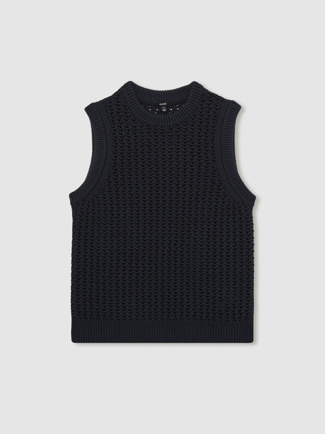 Men Cotton-Blend Crochet Vest in Navy