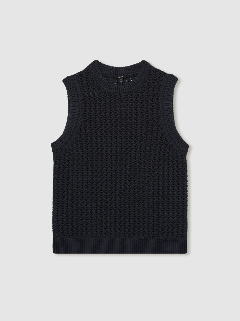 Men Cotton-Blend Crochet Vest in Navy
