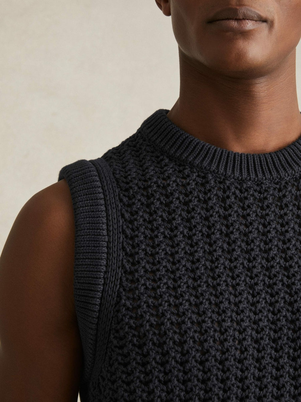 Men Cotton-Blend Crochet Vest in Navy