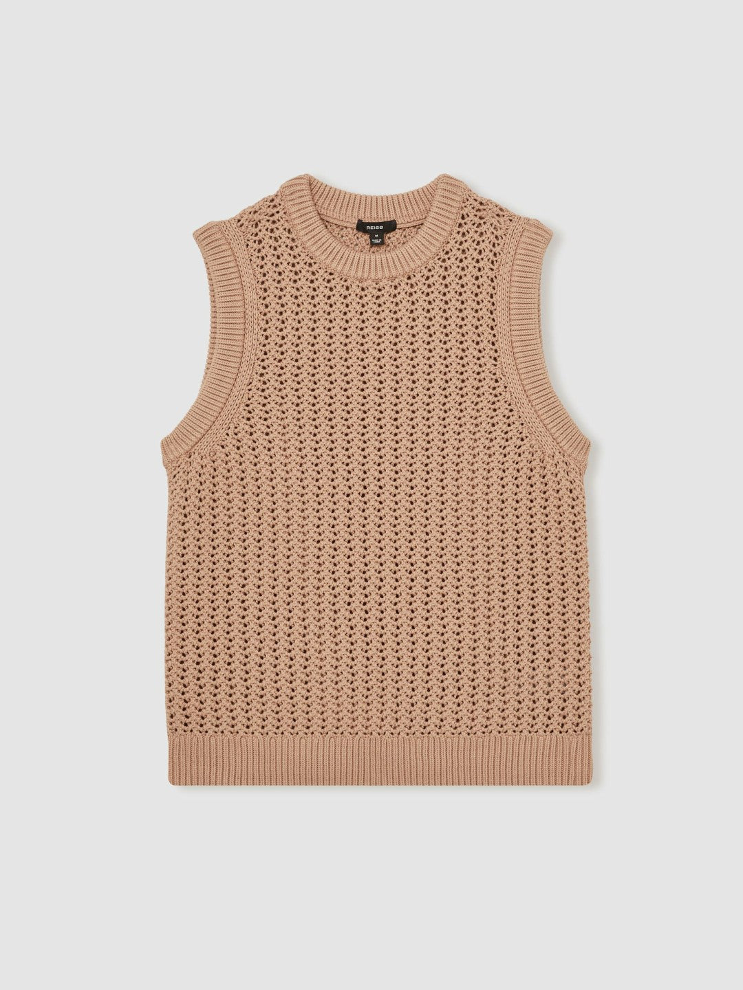 Men Cotton-Blend Crochet Vest in Soft Camel