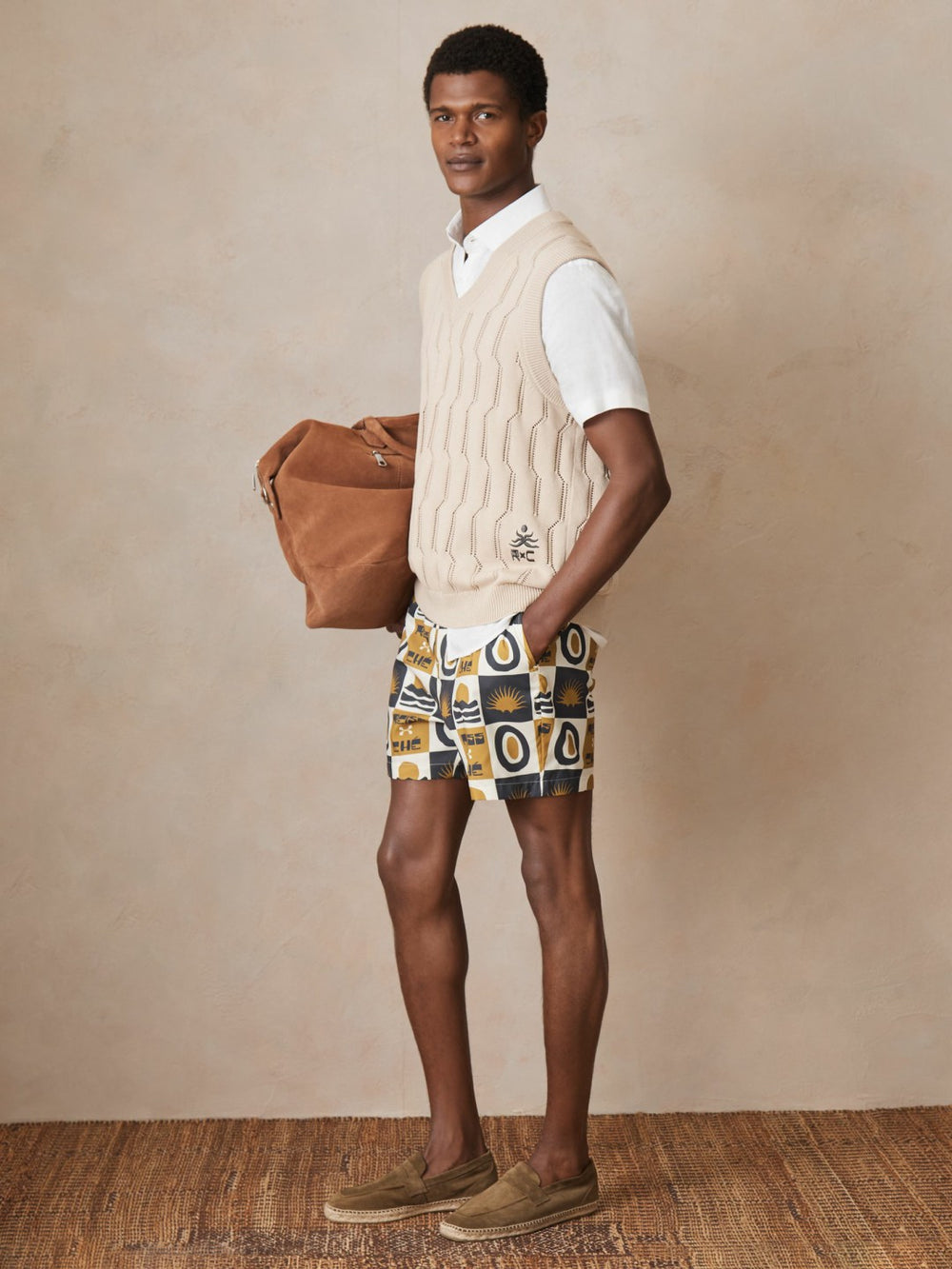 Men | Ché Sunset-Print Swim Shorts in Olive Green