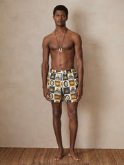 Men | Ché Sunset-Print Swim Shorts in Olive Green
