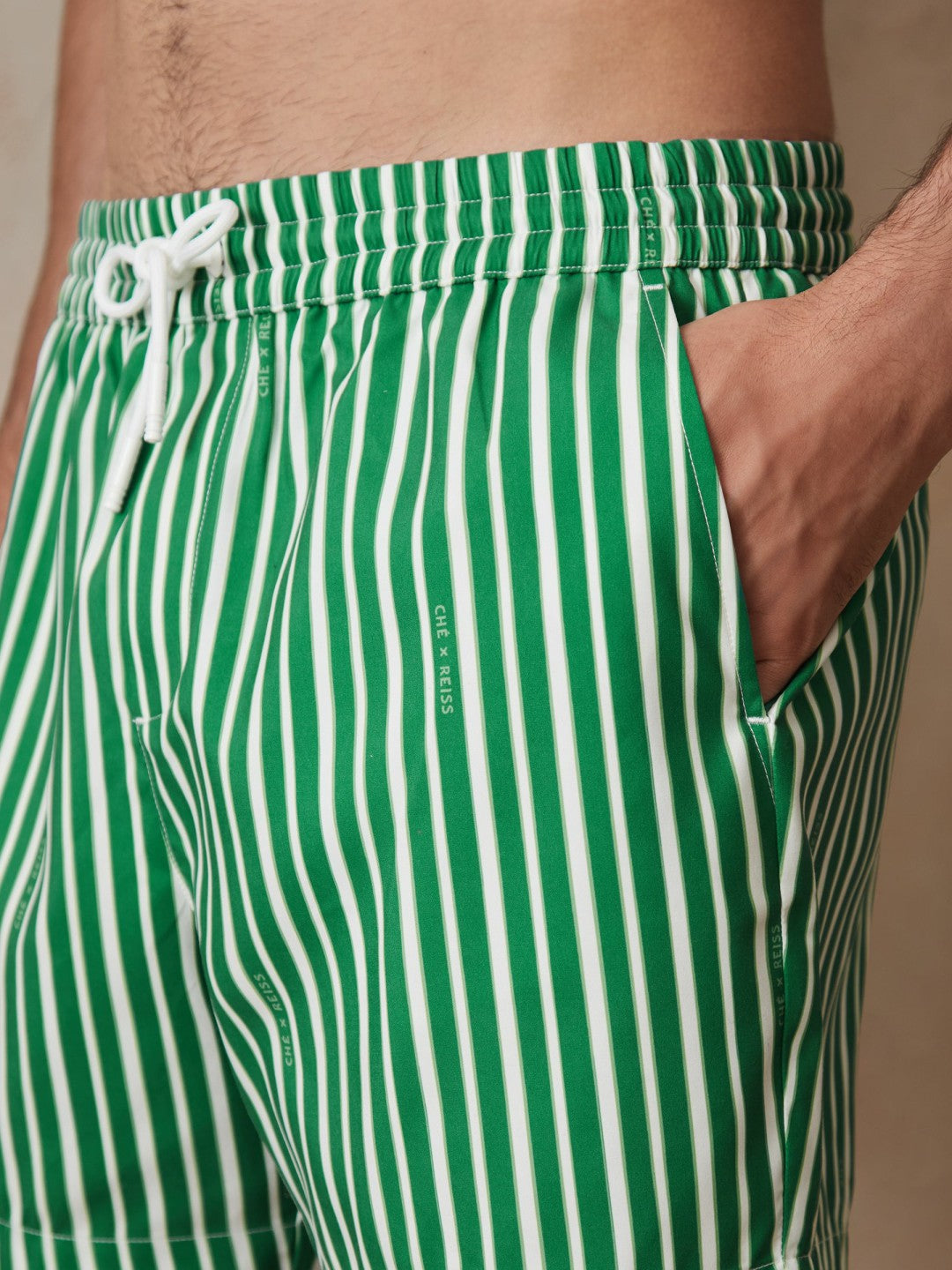 Men | Ché Stripe Swim Shorts in Green/White