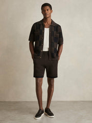 Men Cotton-Blend Crochet Shorts in Chocolate/Navy