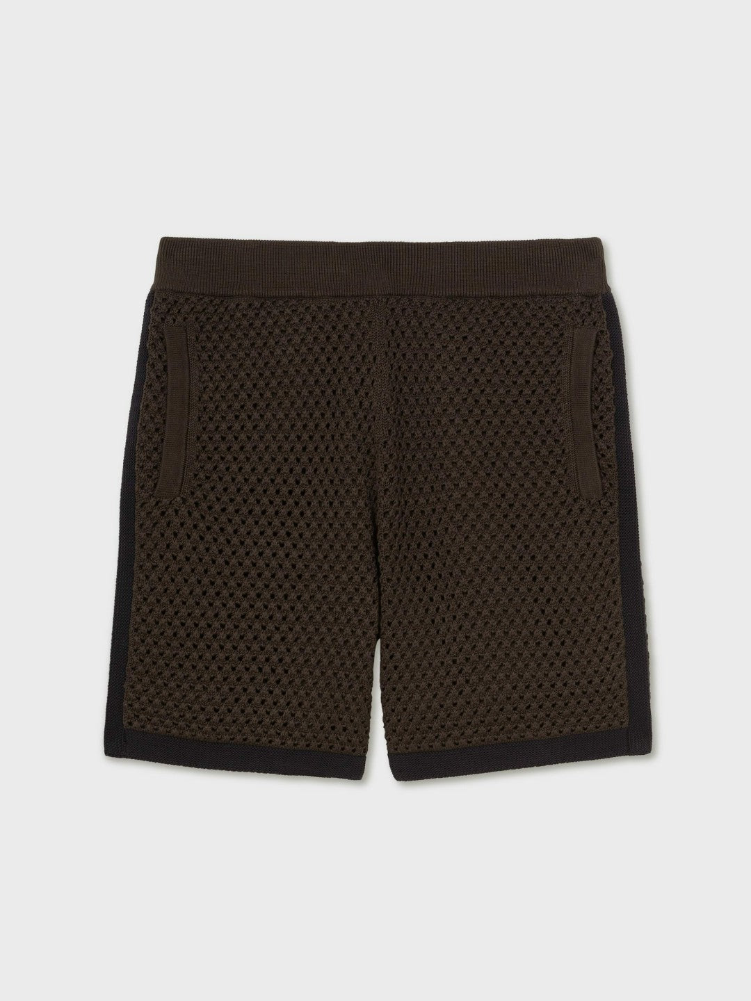 Men Cotton-Blend Crochet Shorts in Chocolate/Navy