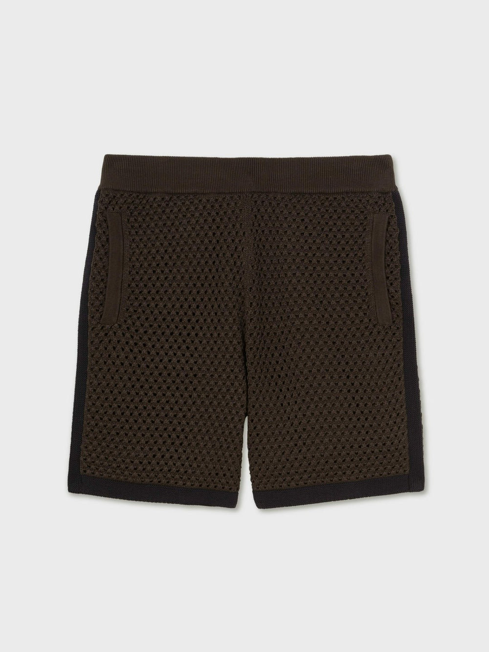 Men Cotton-Blend Crochet Shorts in Chocolate/Navy