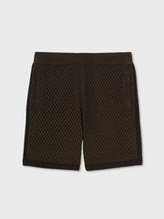 Men Cotton-Blend Crochet Shorts in Chocolate/Navy