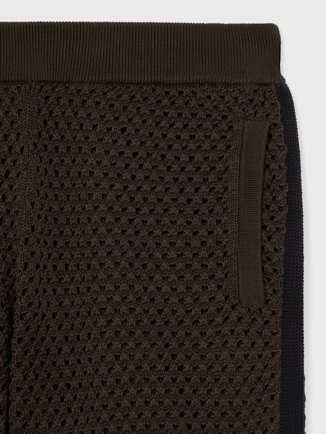 Men Cotton-Blend Crochet Shorts in Chocolate/Navy