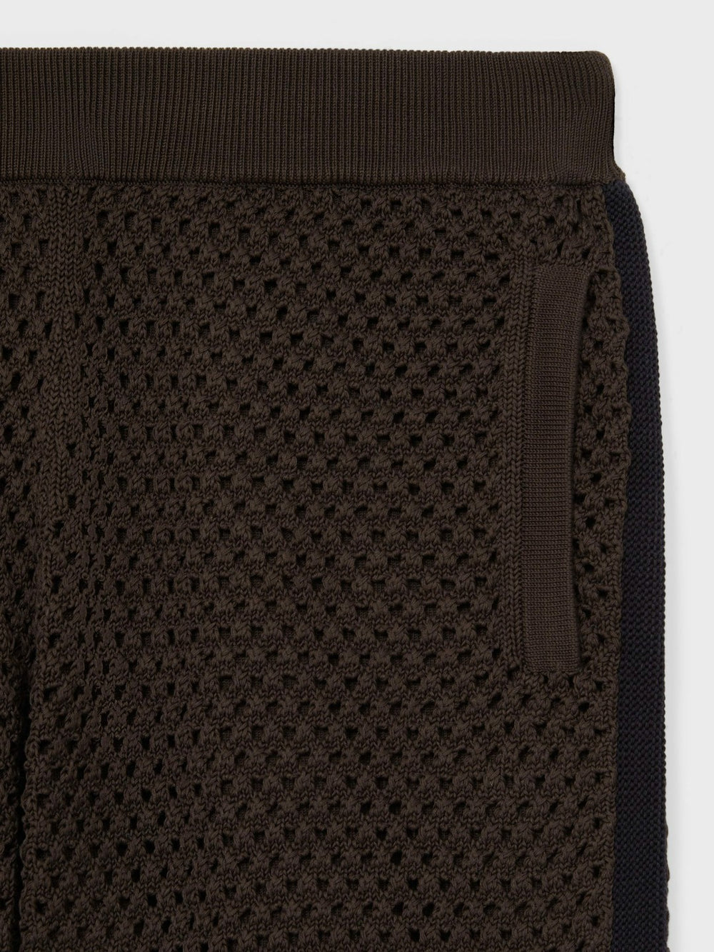 Men Cotton-Blend Crochet Shorts in Chocolate/Navy