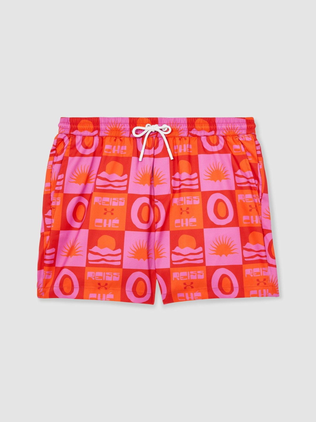 Men | Ché Sunset-Print Swim Shorts in Orange/Pink