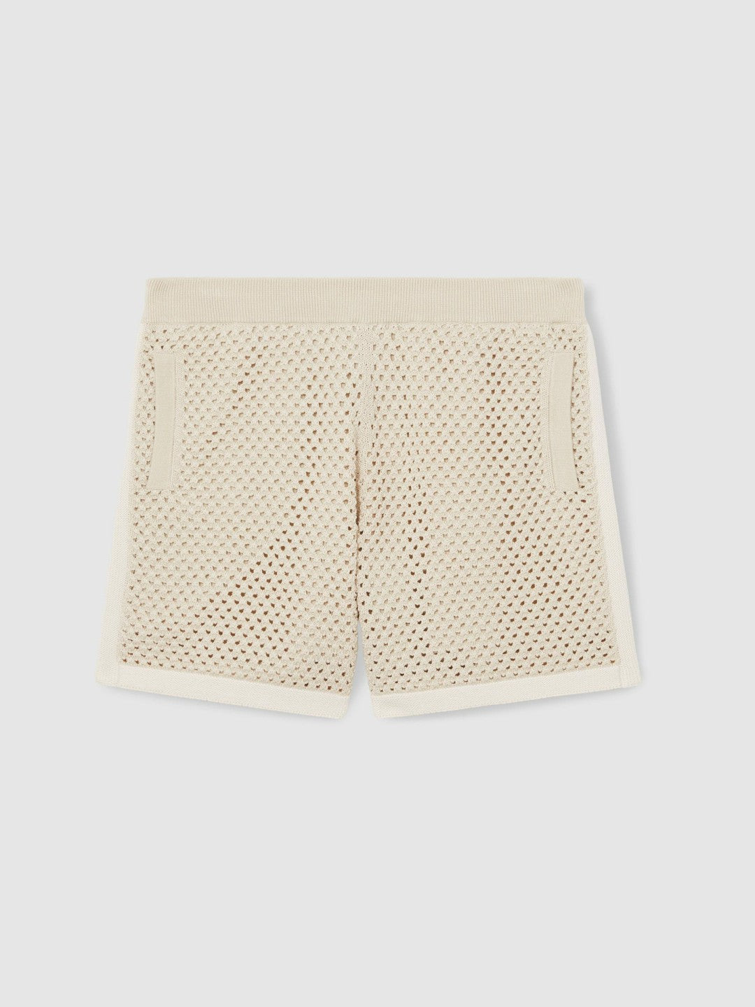 Men Cotton-Blend Crochet Shorts in Taupe/Off White