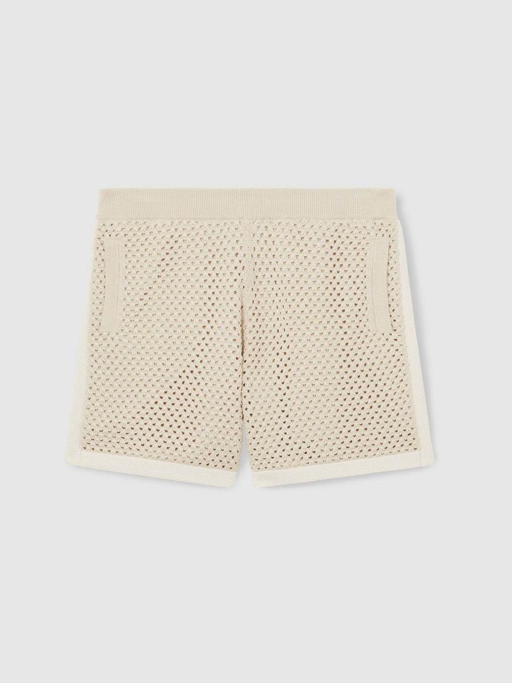 Men Cotton-Blend Crochet Shorts in Taupe/Off White