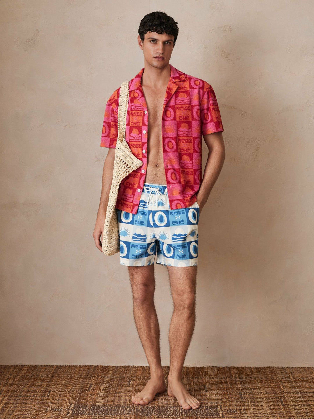 Men | Ché Sunset-Print Swim Shorts in Blue Multi