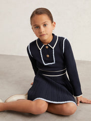 Children & Baby 3-9 yrs Piped Knitted Skater Dress in Navy