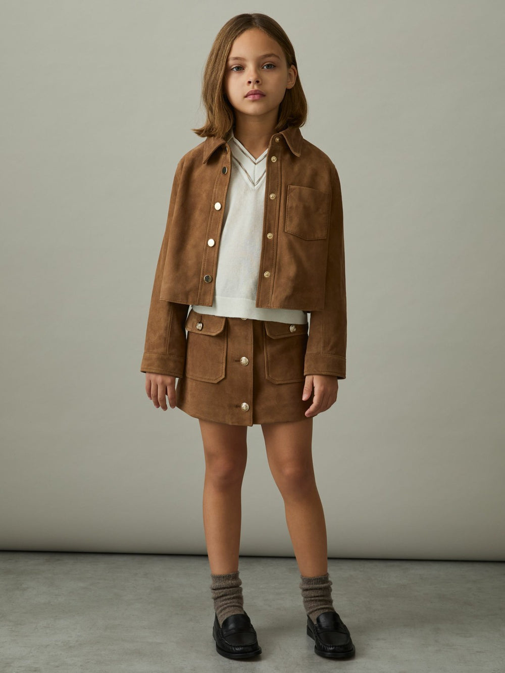 Children & Baby 4-9 yrs Suede Cropped Jacket in Tan