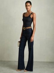 Women Stretch-Cotton D-Ring Strap Vest in Navy