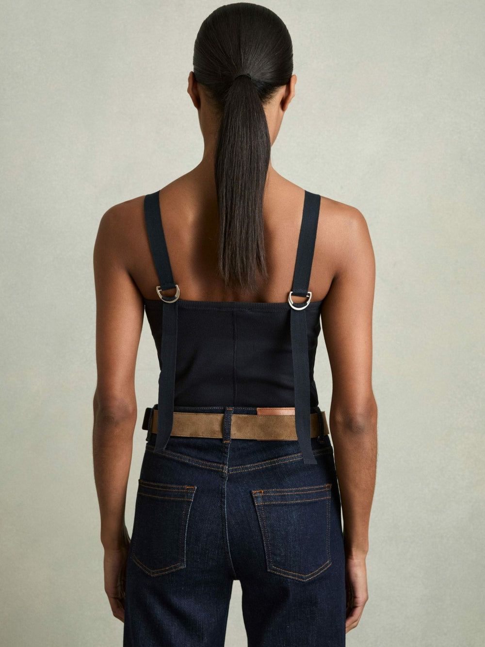 Women Stretch-Cotton D-Ring Strap Vest in Navy