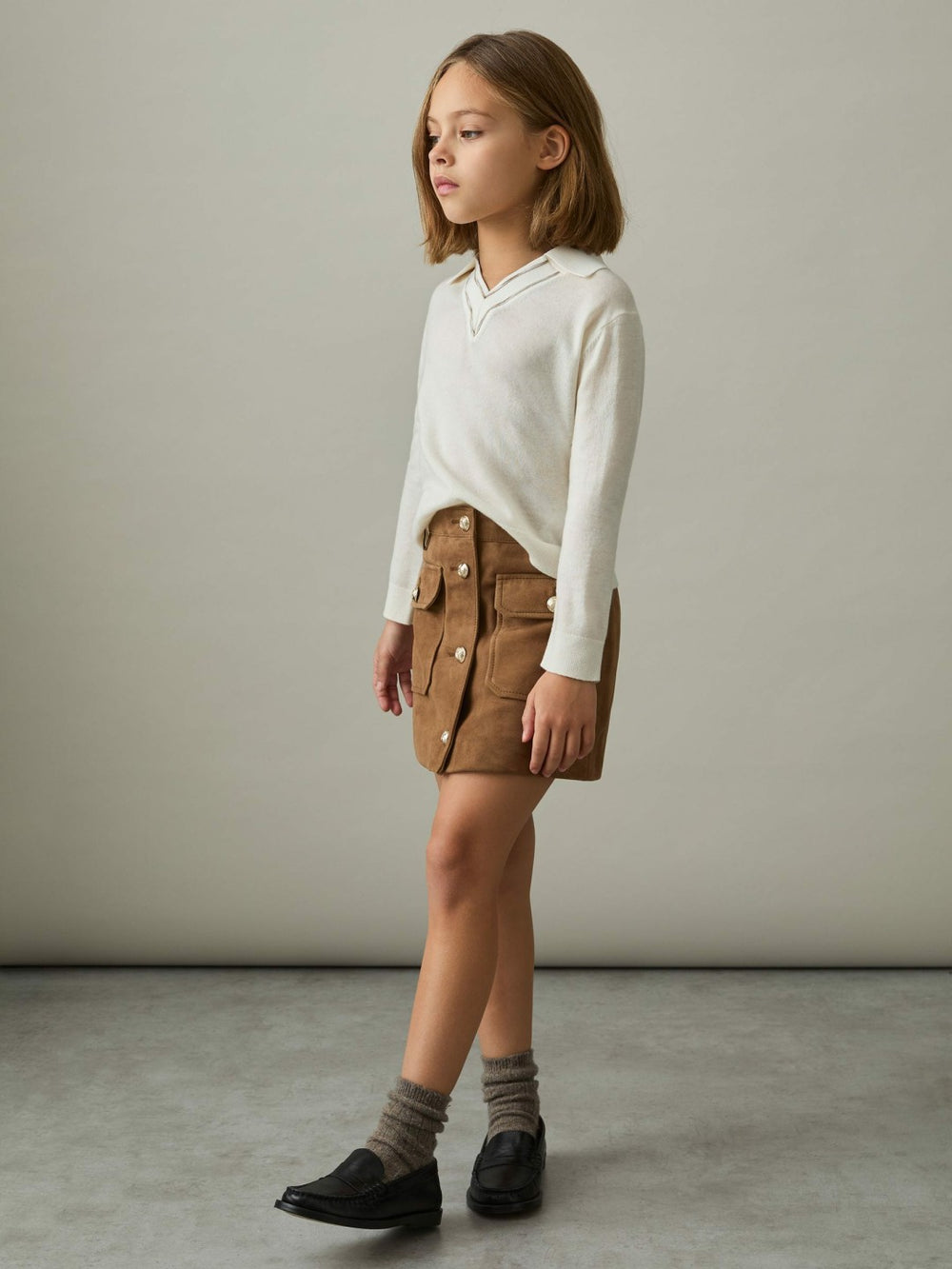 Children & Baby 4-9 yrs Suede Flap Pocket Skirt in Tan
