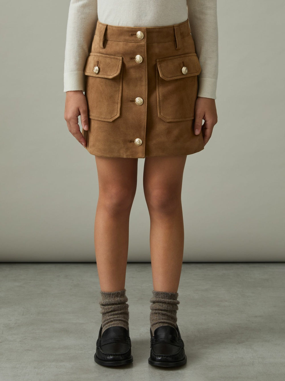 Children & Baby 4-9 yrs Suede Flap Pocket Skirt in Tan