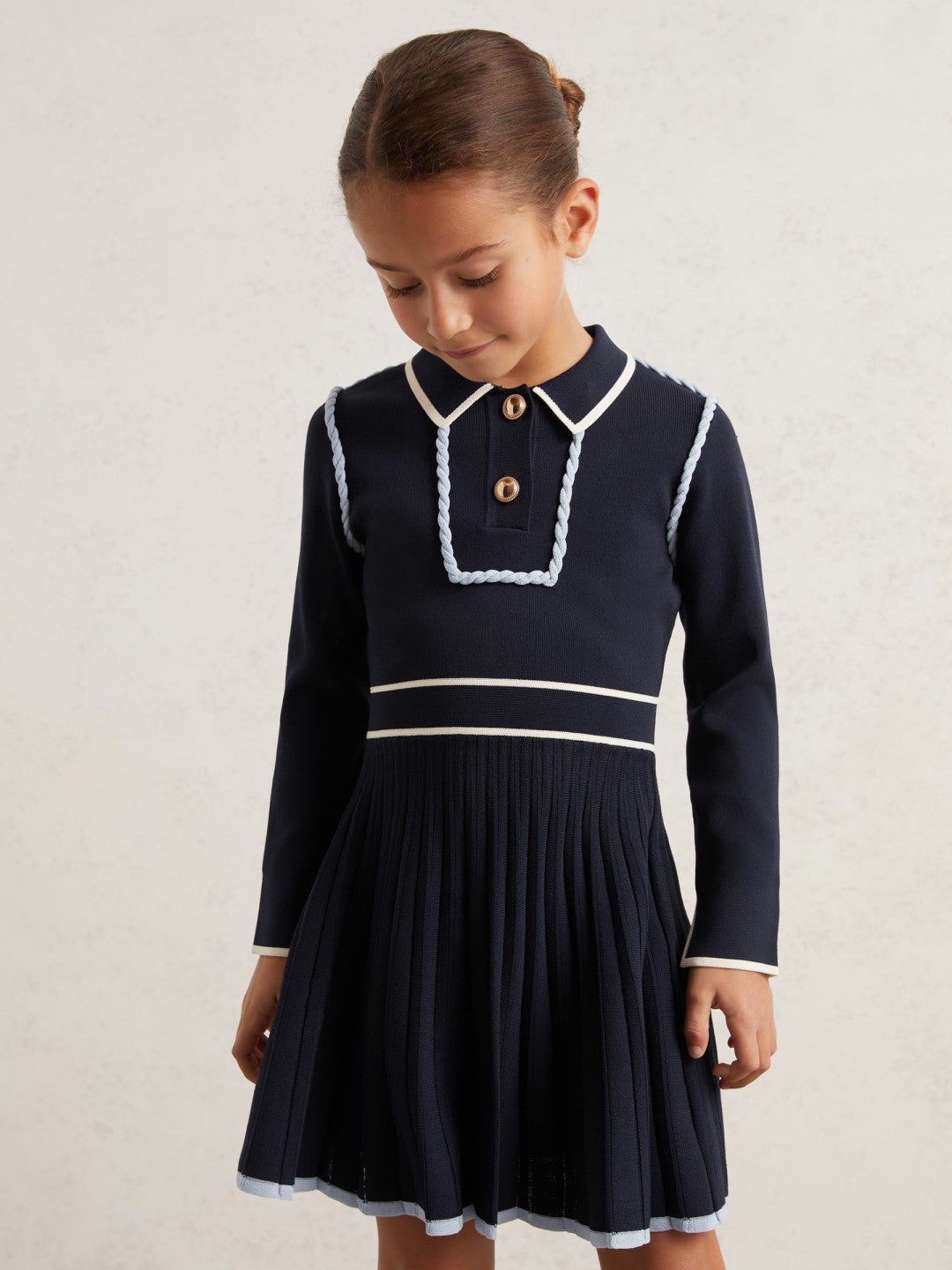 Children & Baby 9-13 yrs Piped Knitted Skater Dress in Navy