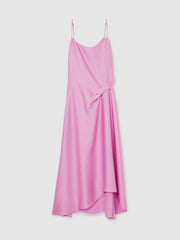 Women Satin Drape-Detail Slip Dress in Pink