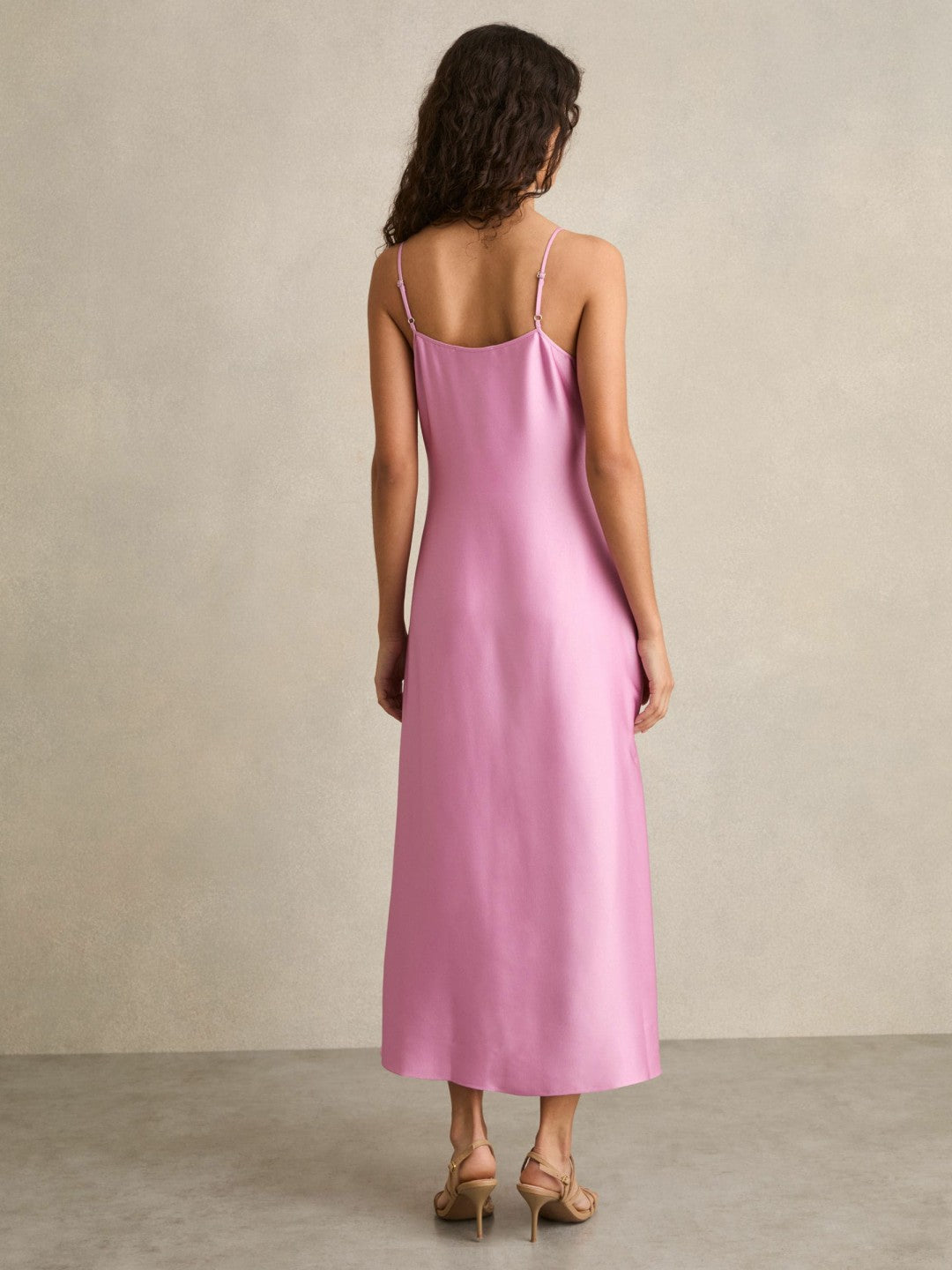 Women Satin Drape-Detail Slip Dress in Pink