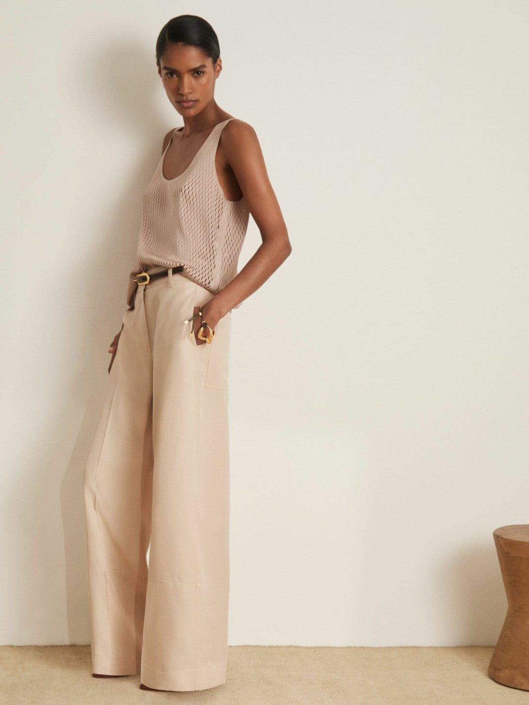 Women Atelier Laser-Cut Vest Top in Taupe