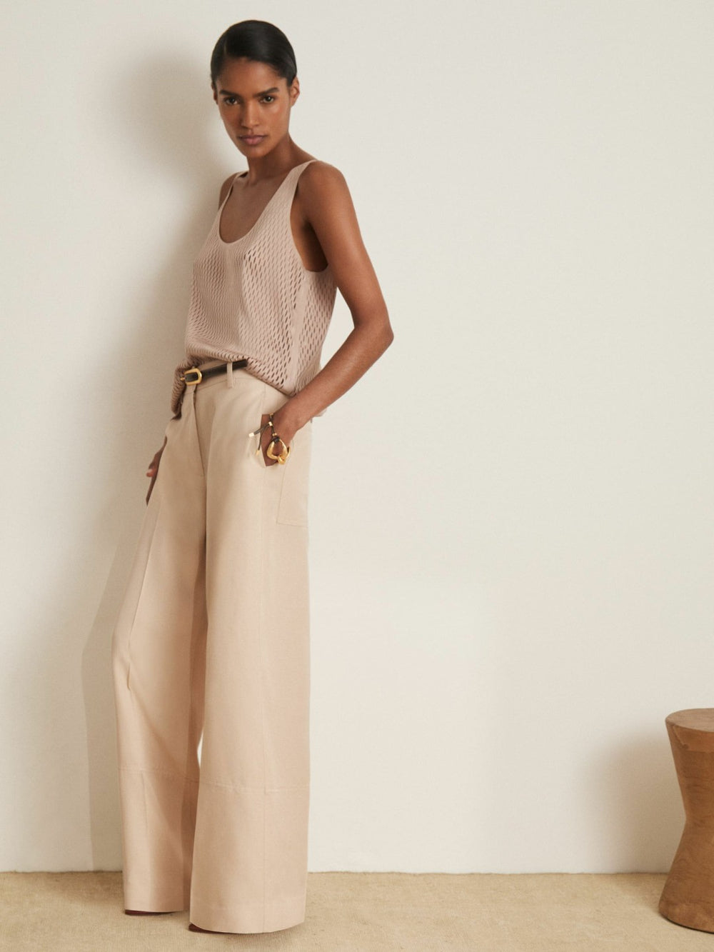Women Atelier Laser-Cut Vest Top in Taupe