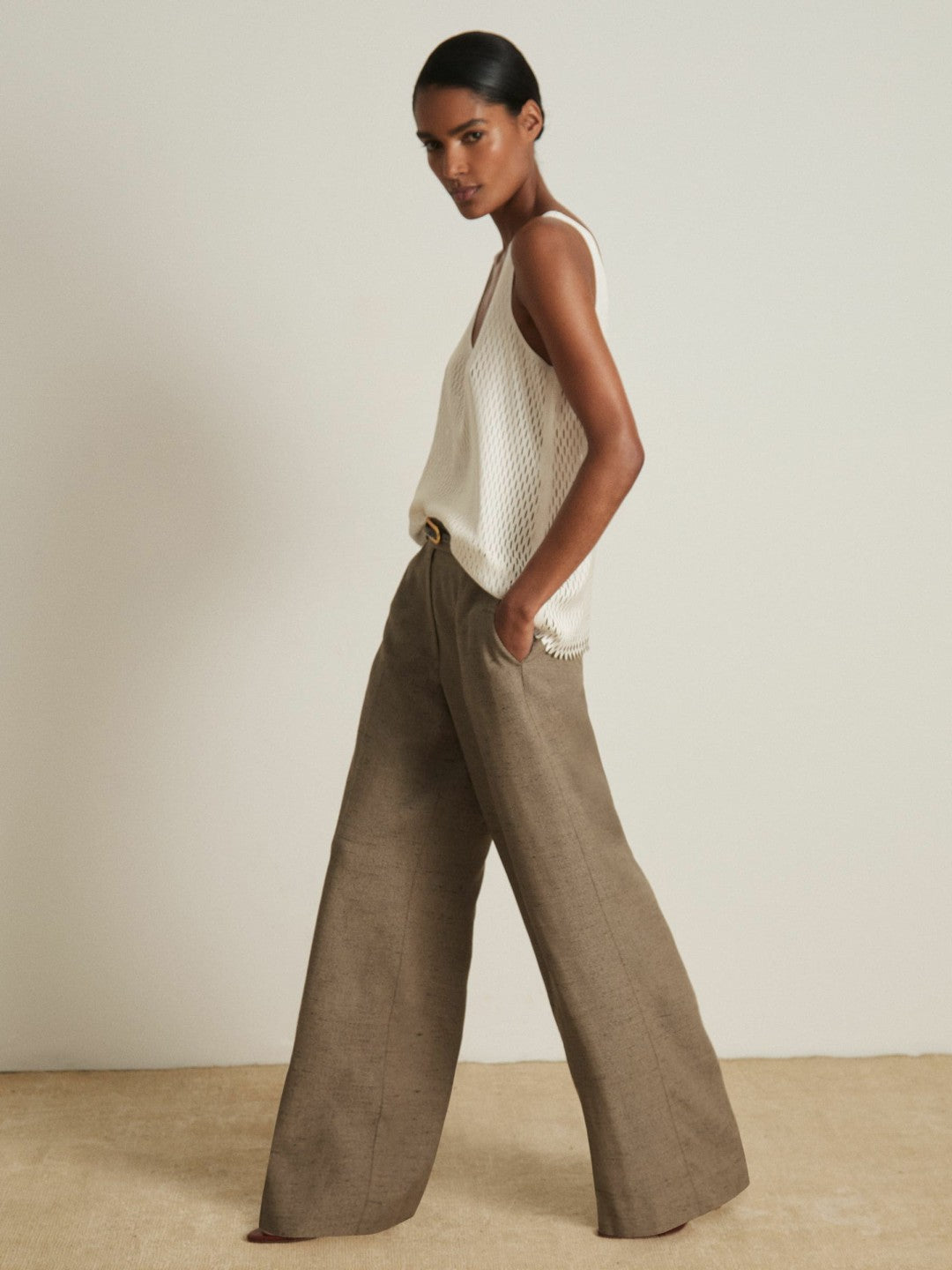 Women Atelier Laser-Cut Vest Top in Cream