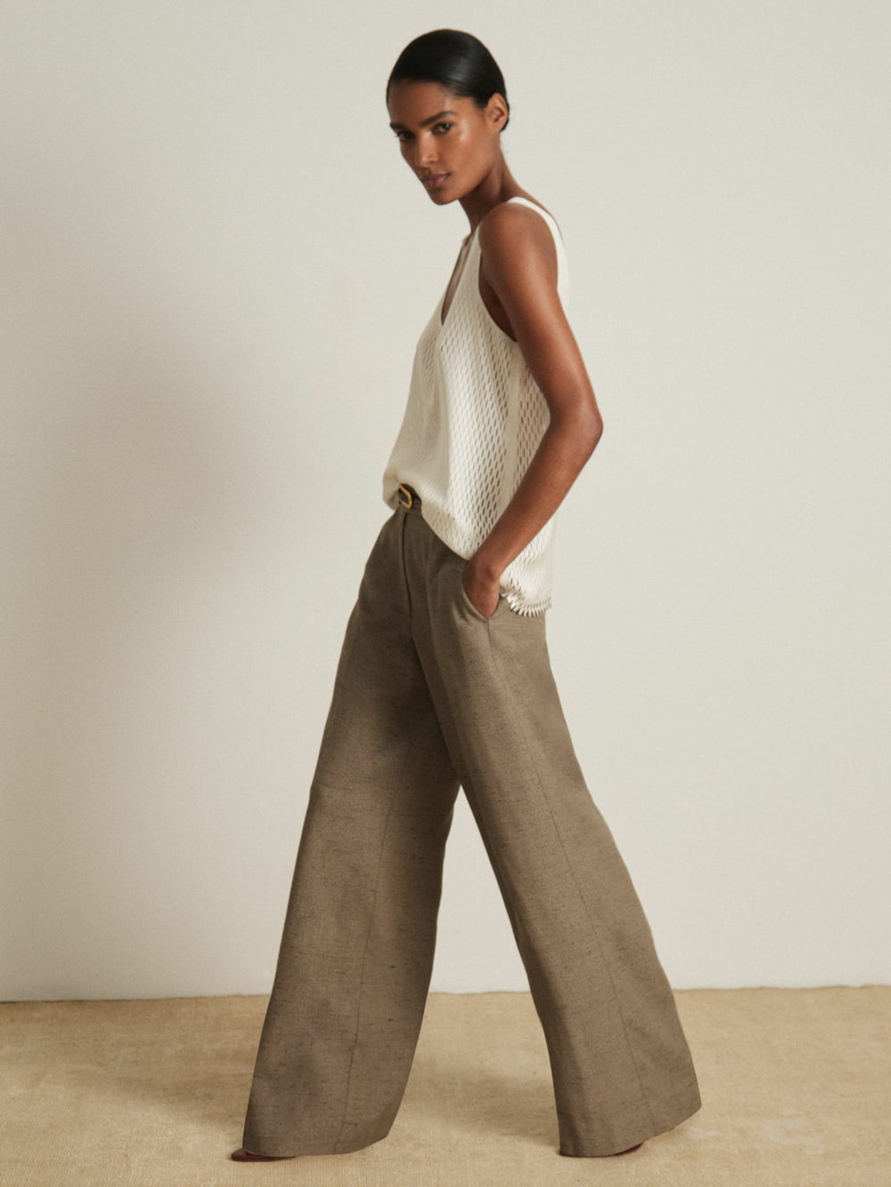 Women Atelier Laser-Cut Vest Top in Cream