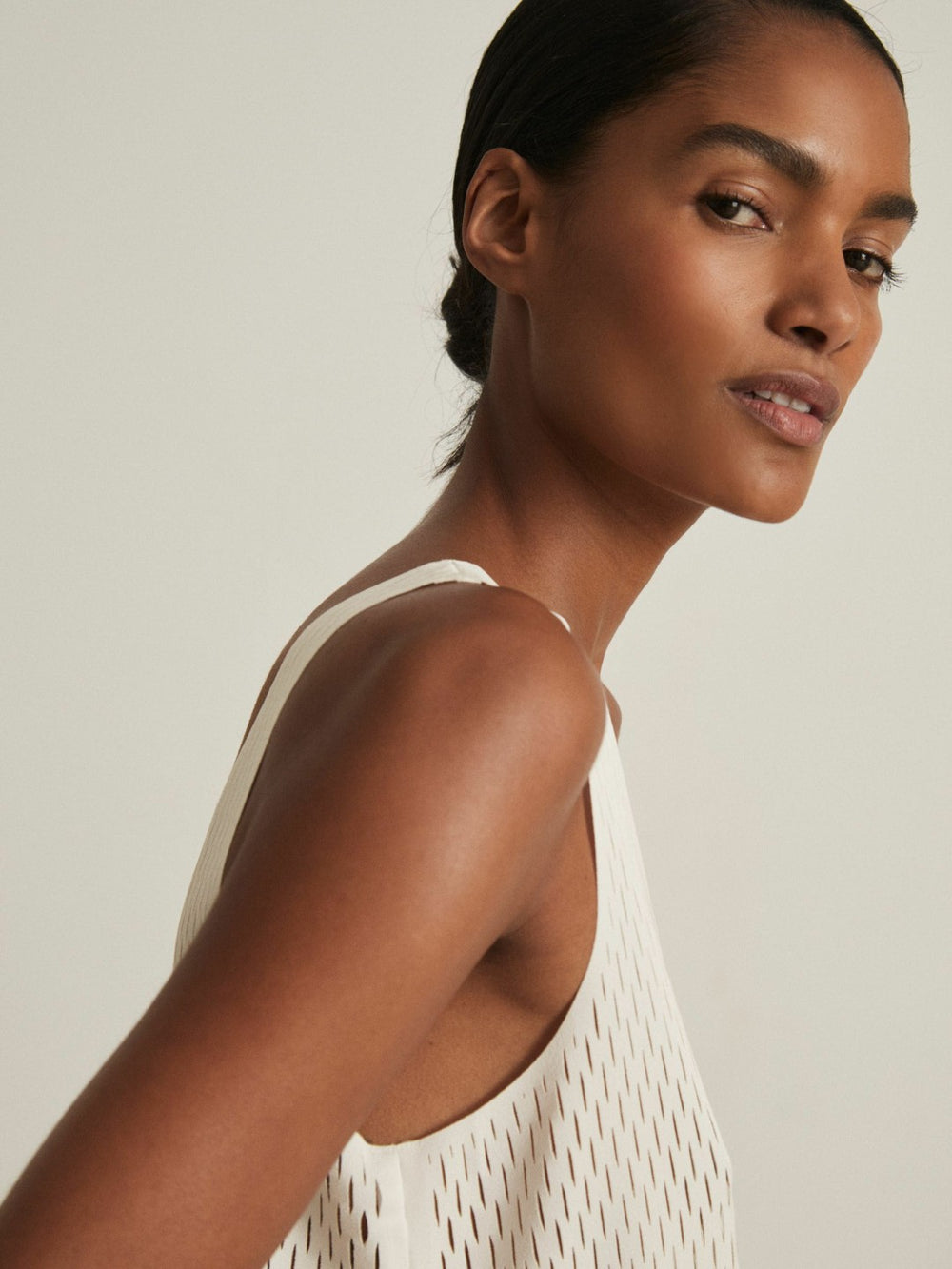 Women Atelier Laser-Cut Vest Top in Cream
