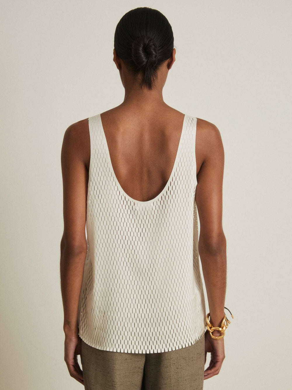 Women Atelier Laser-Cut Vest Top in Cream
