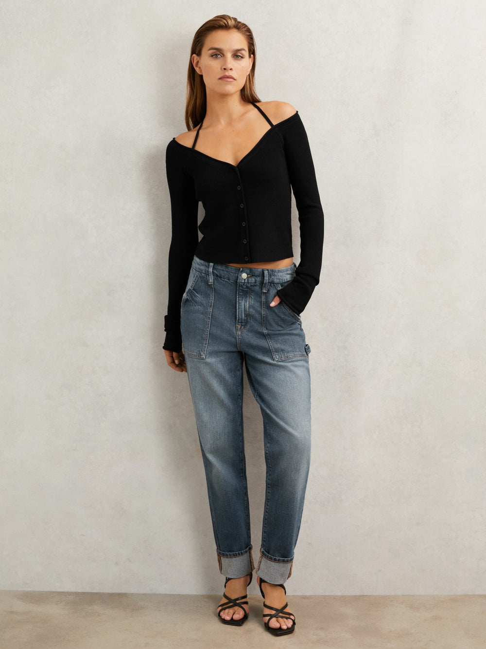 Women Good American Cuffed Straight-Leg Jeans in Indigo