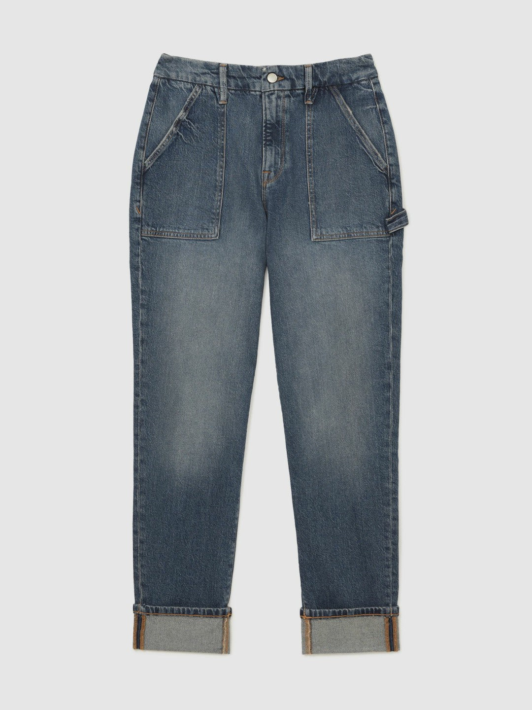 Women Good American Cuffed Straight-Leg Jeans in Indigo
