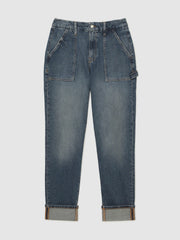 Women Good American Cuffed Straight-Leg Jeans in Indigo