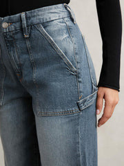 Women Good American Cuffed Straight-Leg Jeans in Indigo