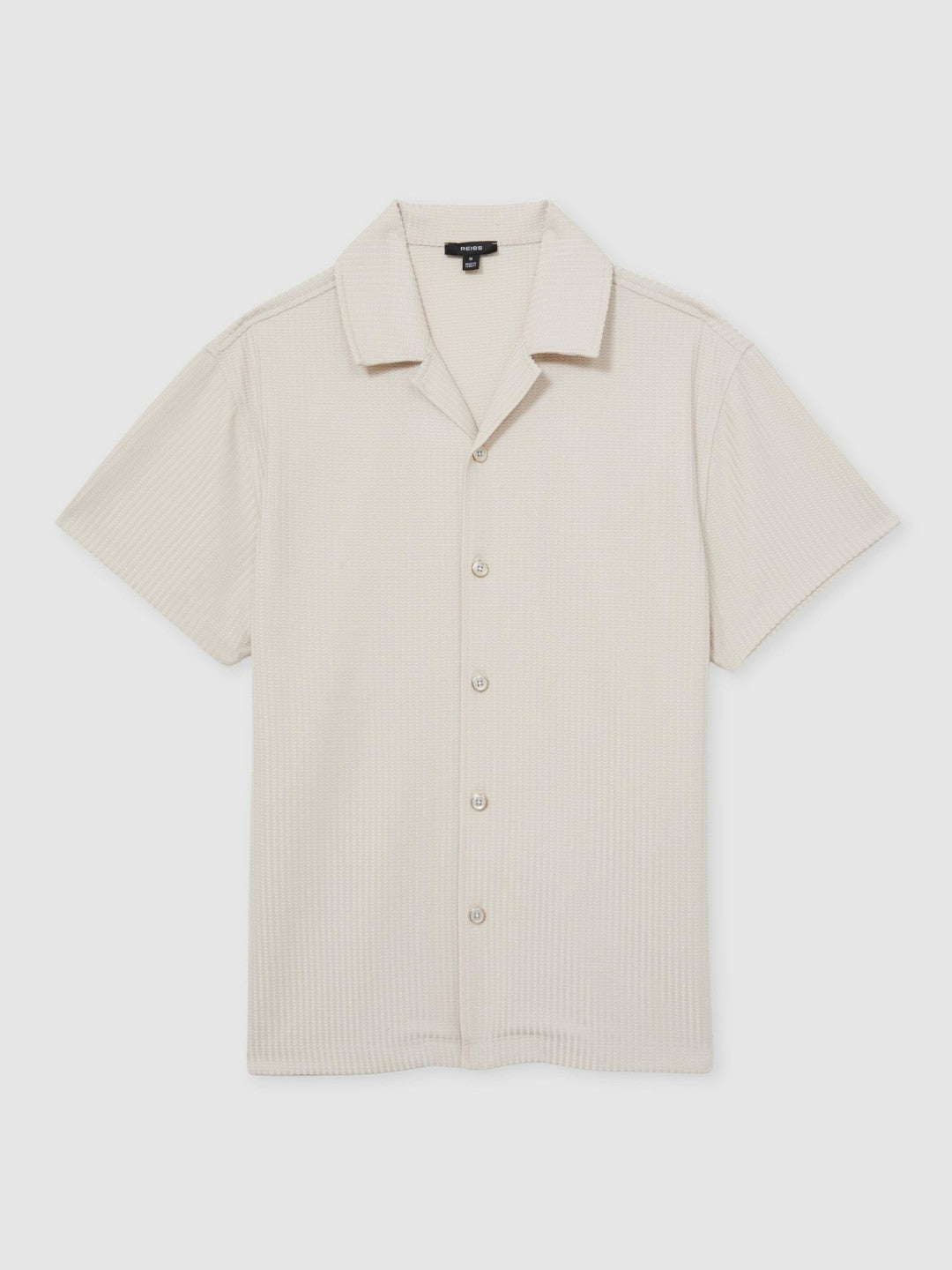 Men Textured-Knit Cuban-Collar Shirt in Champagne