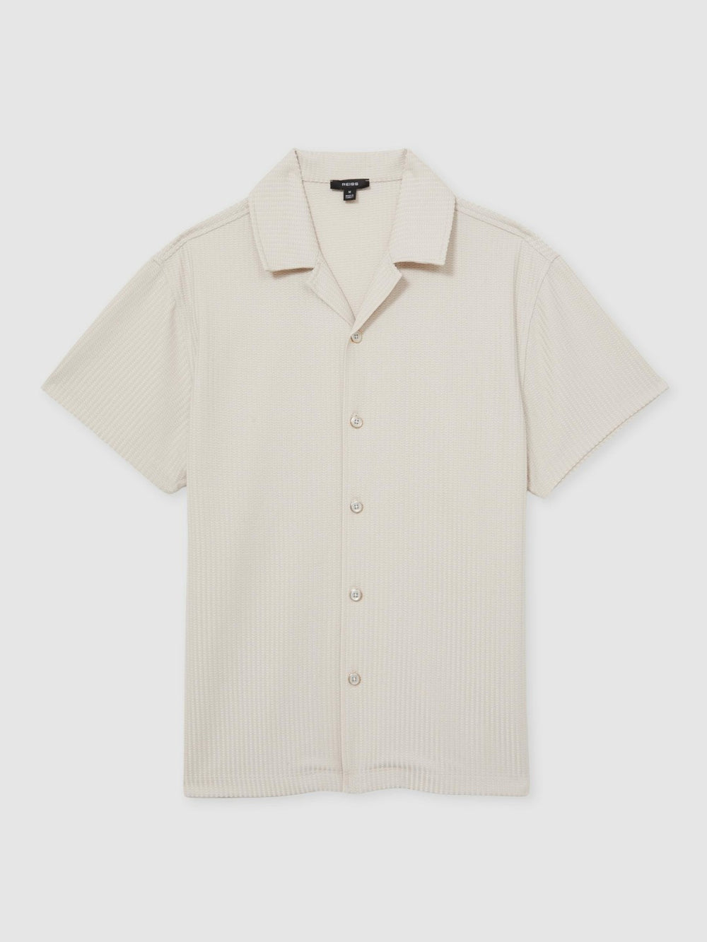 Men Textured-Knit Cuban-Collar Shirt in Champagne