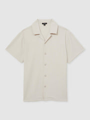 Men Textured-Knit Cuban-Collar Shirt in Champagne