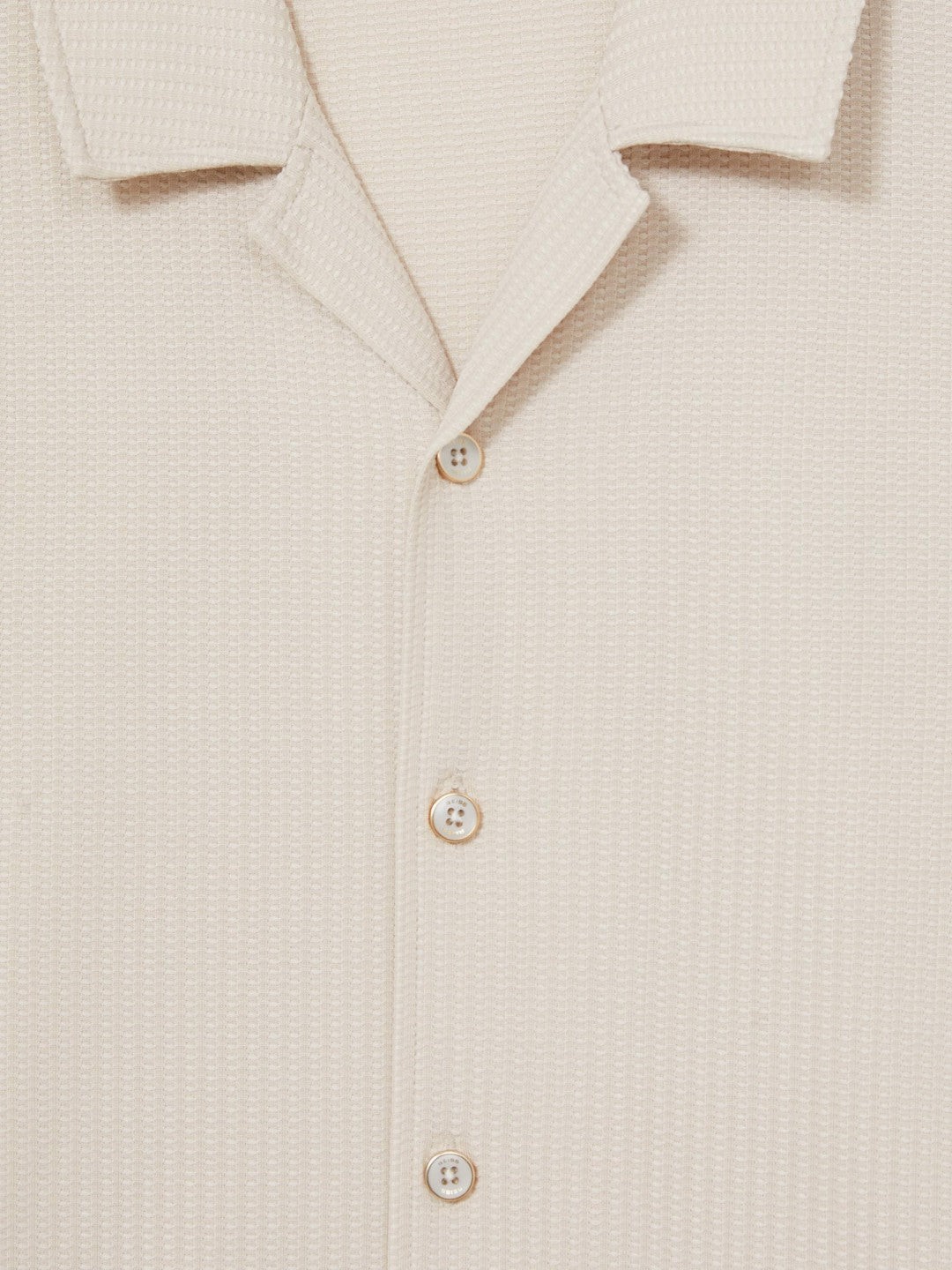 Men Textured-Knit Cuban-Collar Shirt in Champagne