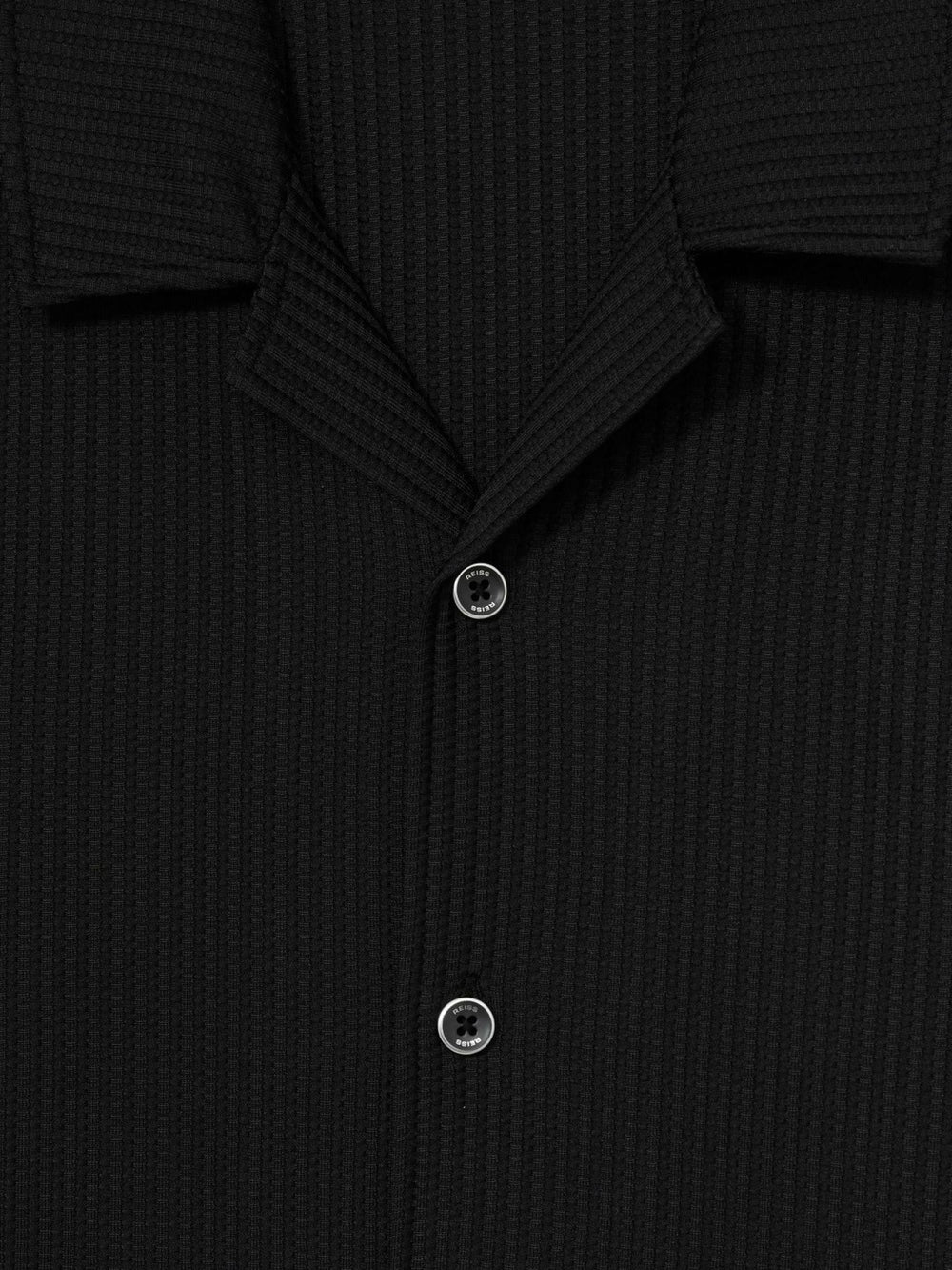 Men Textured-Knit Cuban-Collar Shirt in Black