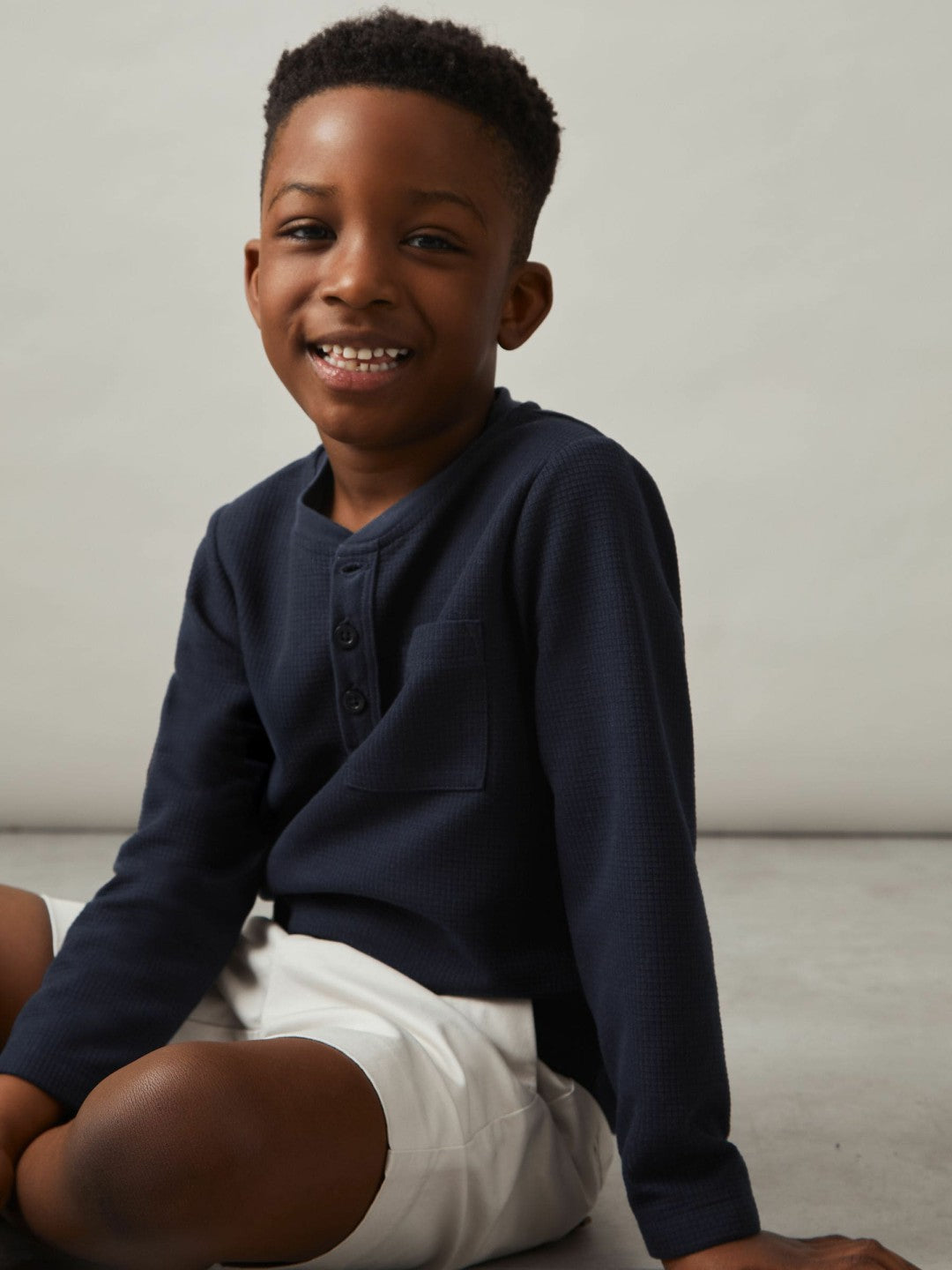 Children & Baby 3-9 yrs Cotton-Blend Waffle Henley T-Shirt in Navy